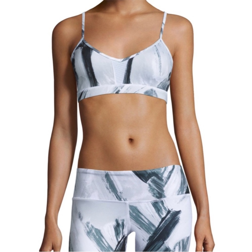 Alo Yoga Goddess Sports Bra•White/Grey Marble/Brushstroke